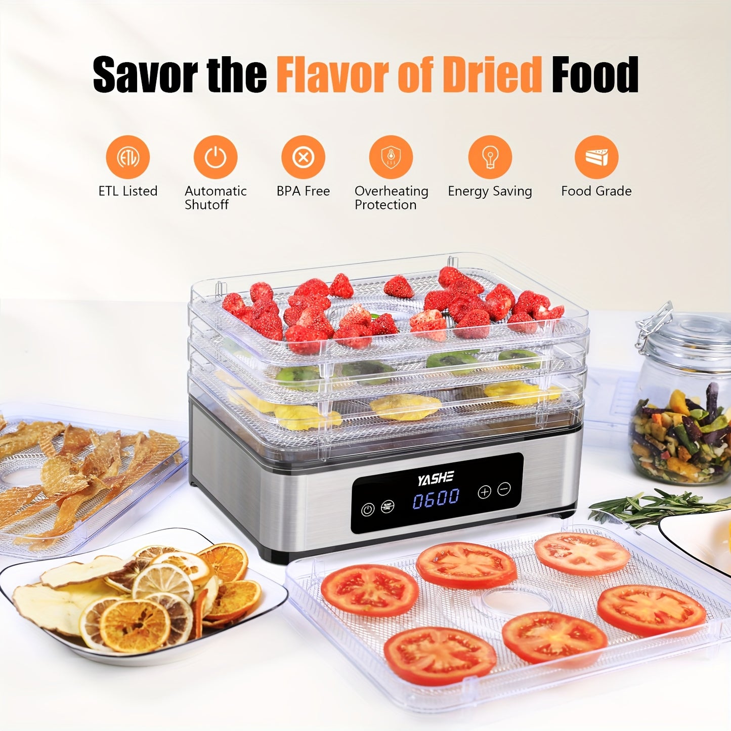 Food Dehydrator Machine - 5 Stainless Steel Trays 420W