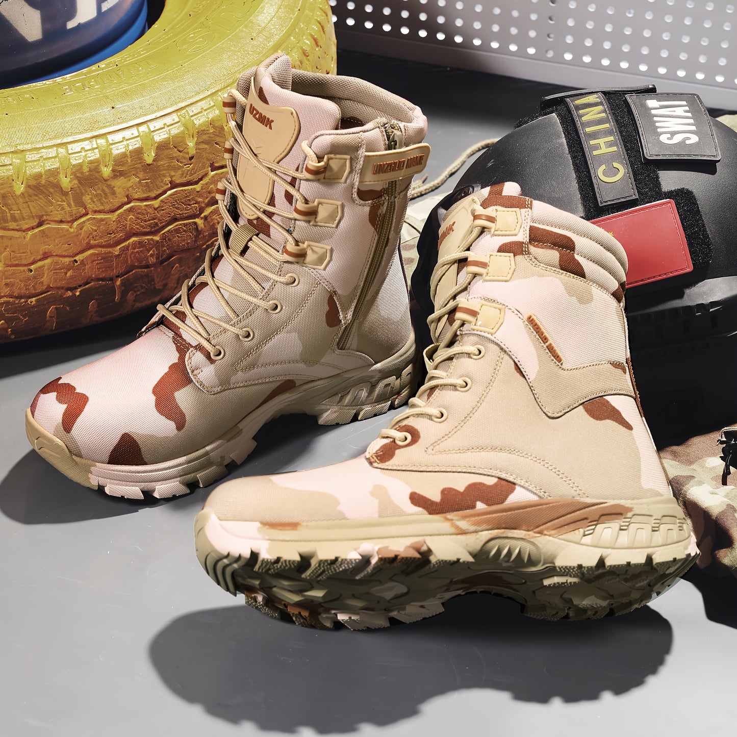 Men's Camo High-Top Hiking Boots - Stylish Durable Work Shoes