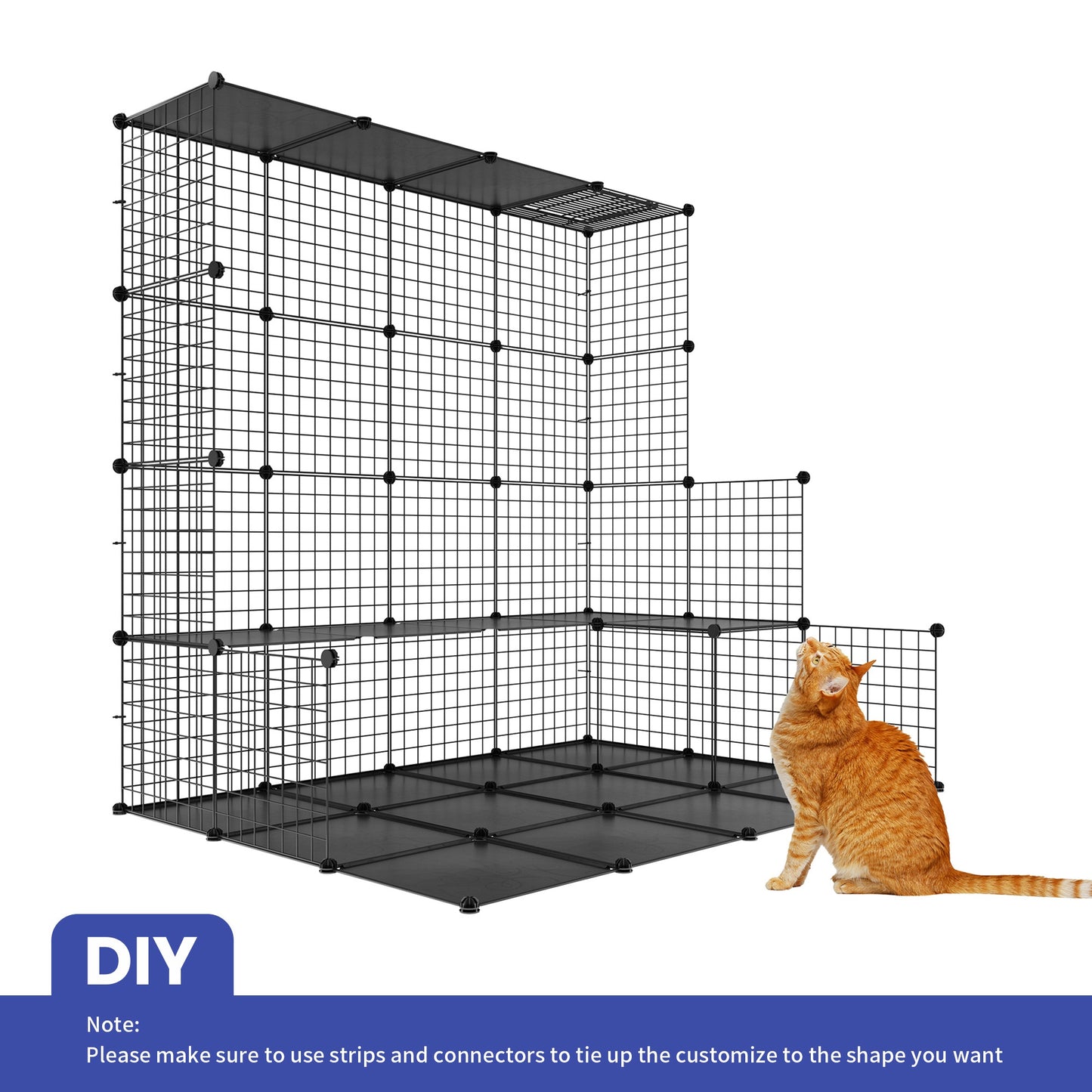 Indoor Outdoor Cat Cage DIY Cat Enclosure with 3 Level Metal Playpen and Oversized Hammock for One or Two Cats and Rabbits