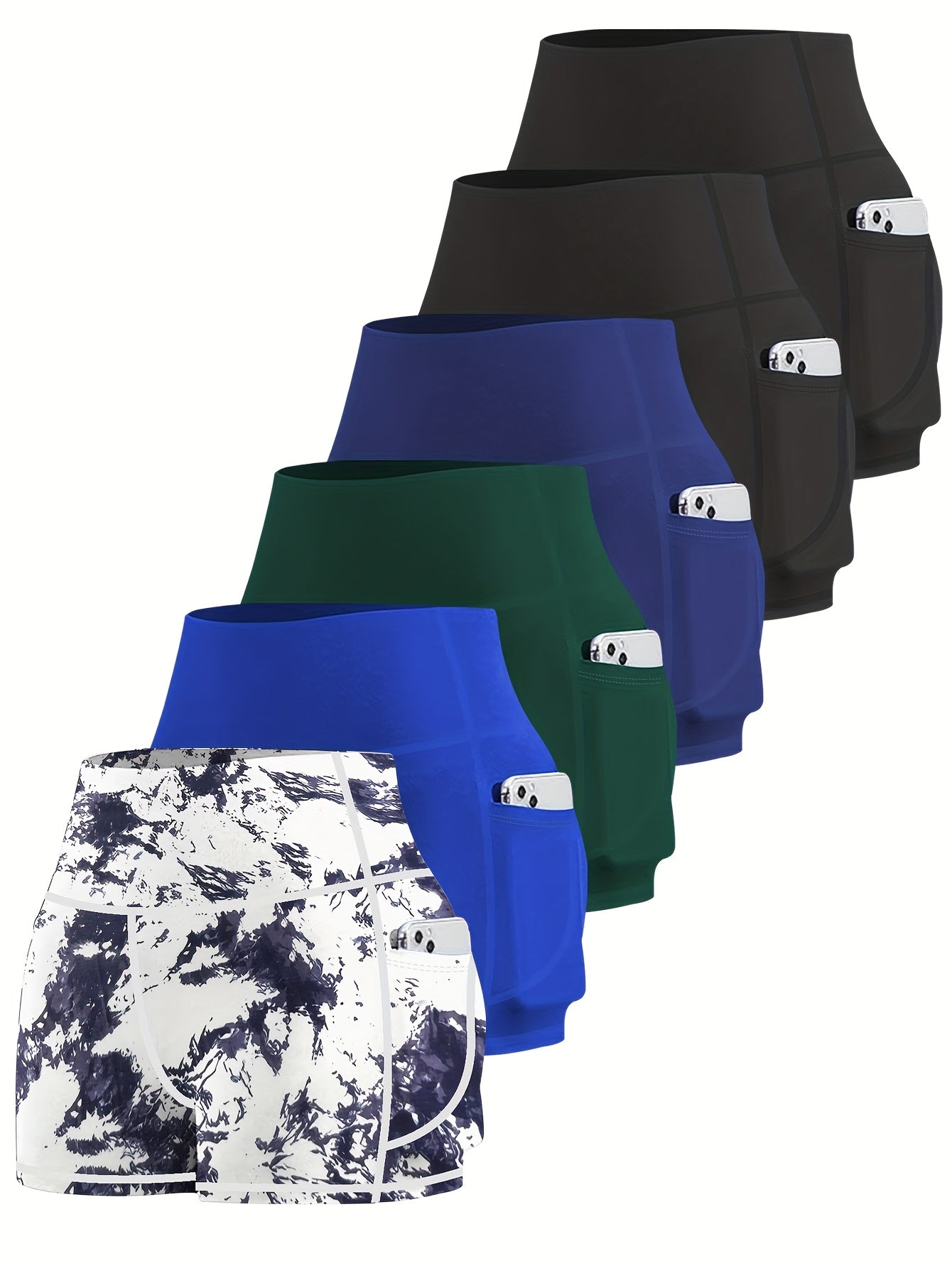 6-Pack Plus Size Women's High Waist Yoga Shorts With Pocket