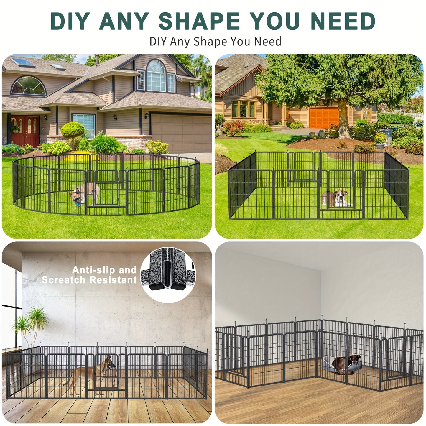 Heavy Duty 16 Panel Metal Dog Fence for Large Medium and Small Dogs Indoor and Outdoor Black with 2 Doors Portable Yard Garden and RV Exercise Pen