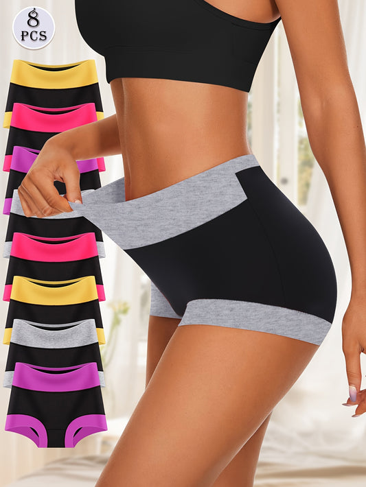 8pcs Soft Stretch Boxer Briefs for Women's Tummy Control