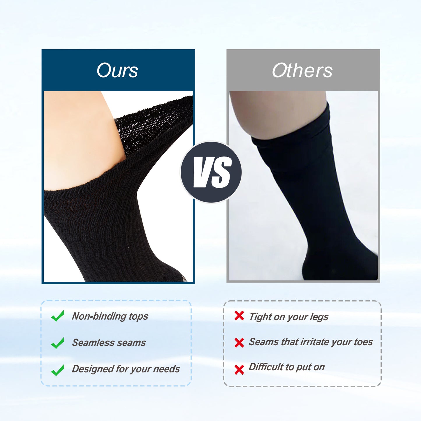 6 Pairs Copper Ion Diabetic Socks for Men, Non-Bonding Crew