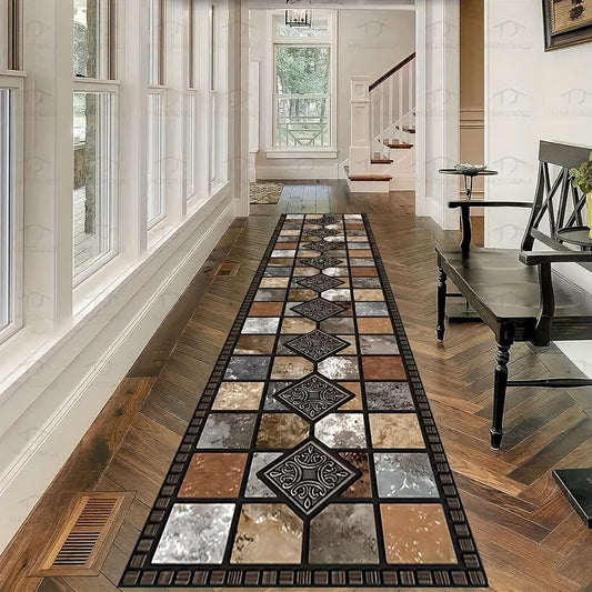 1pc Luxury Crystal Velvet Non-Slip Kitchen Pad White Beige and Brown Elegant Marble Pattern Machine Washable Polyester Mat Suitable for Kitchen Bathroom Bedroom and Corridor Decoration Kitchen Carpet