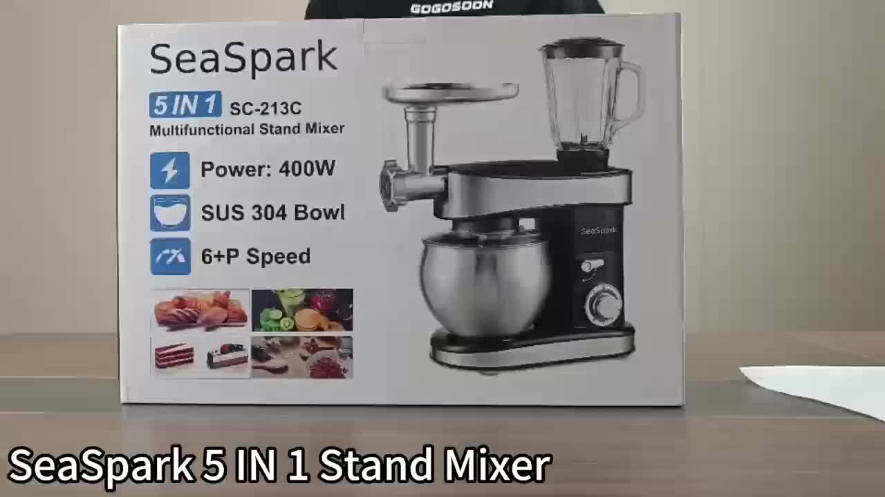 6-in-1 Electric Mixer with 6.3QT Bowl and Accessories