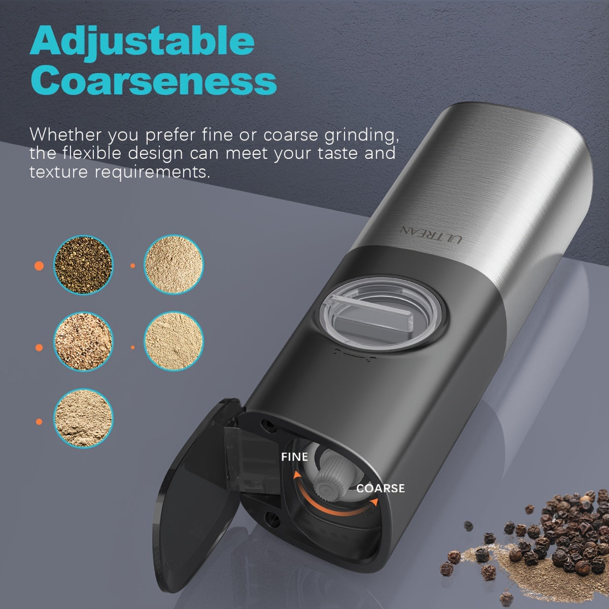 USB Rechargeable Ultrean Gravity Electric Salt And Pepper Grinder Set