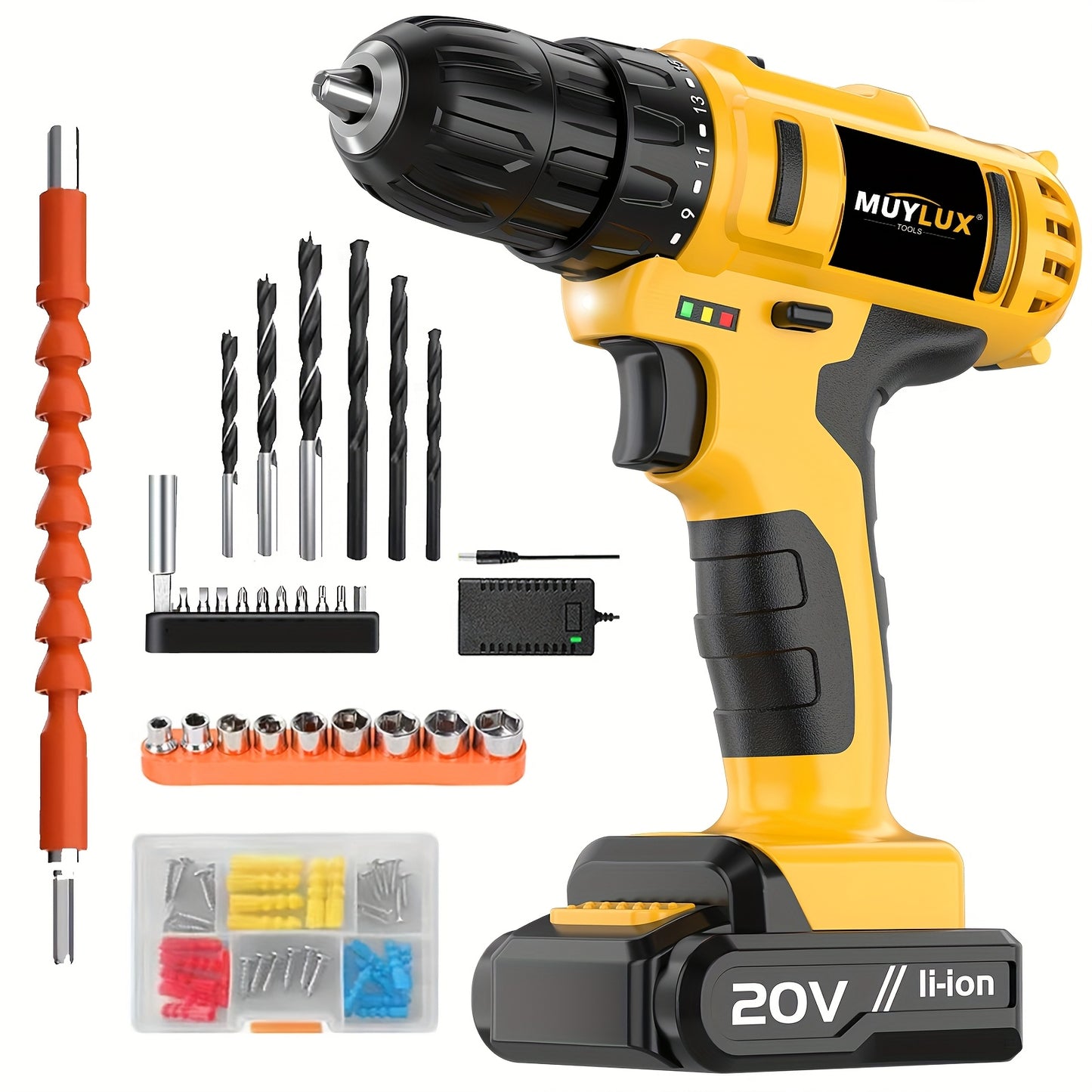 20V Cordless Drill Set With 3/8 Inch Keyless Chuck