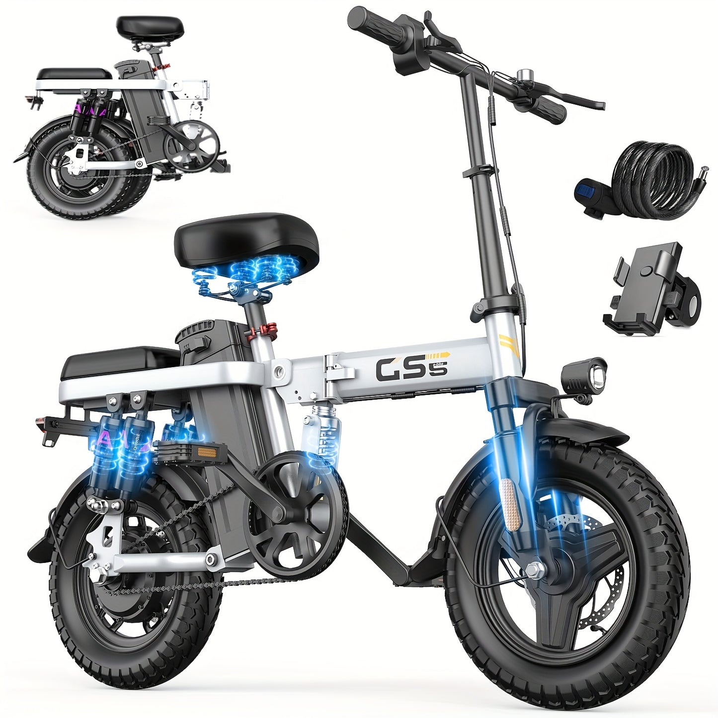 740W Foldable Ebike for Adults 20MPH Max Speed 14 Inch Tire