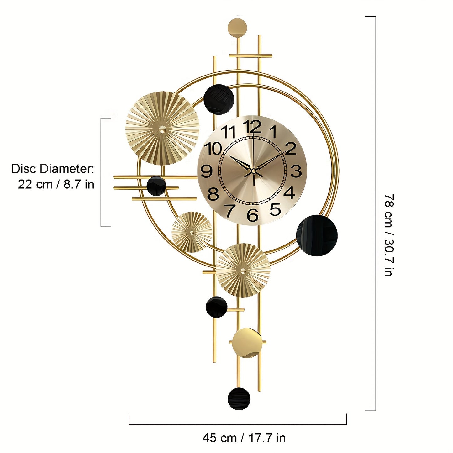 Decorative 3D Metal Wall Clock for Living Room and Bedroom Modern Large Silent No Ticking Wall Art Decor 30.7 X 17.7 Inches