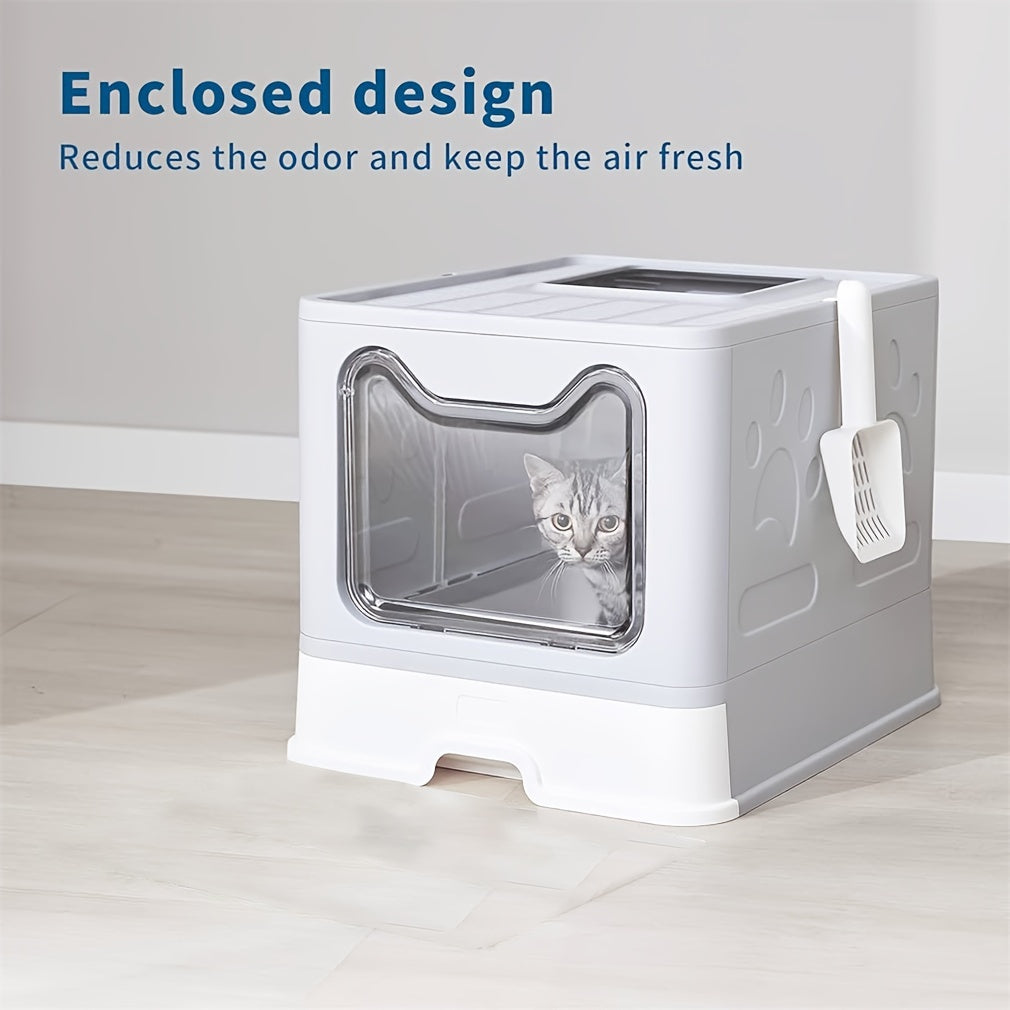 22lbs Odor-Control Litter Box with Tray and Scoop Grey Plastic