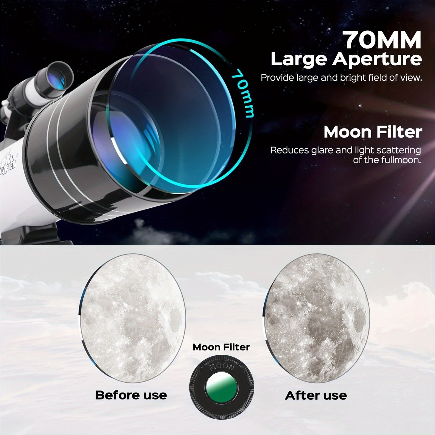 150X High Power Telescope 70mm Aperture for Adults
