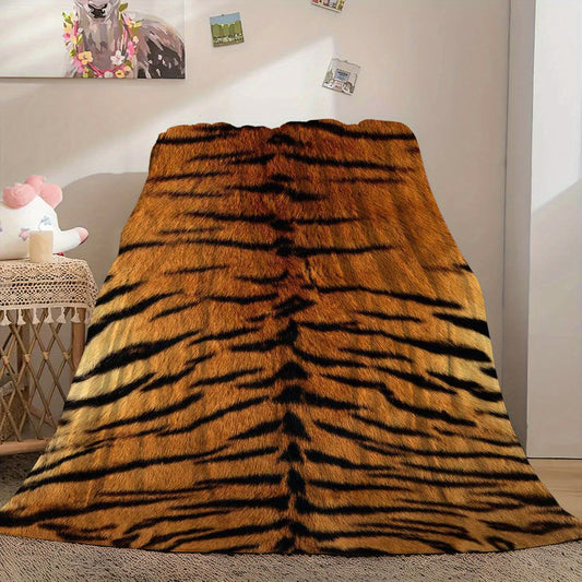 1pc Cozy Tiger Fur Print Blanket - Soft All Season Throw