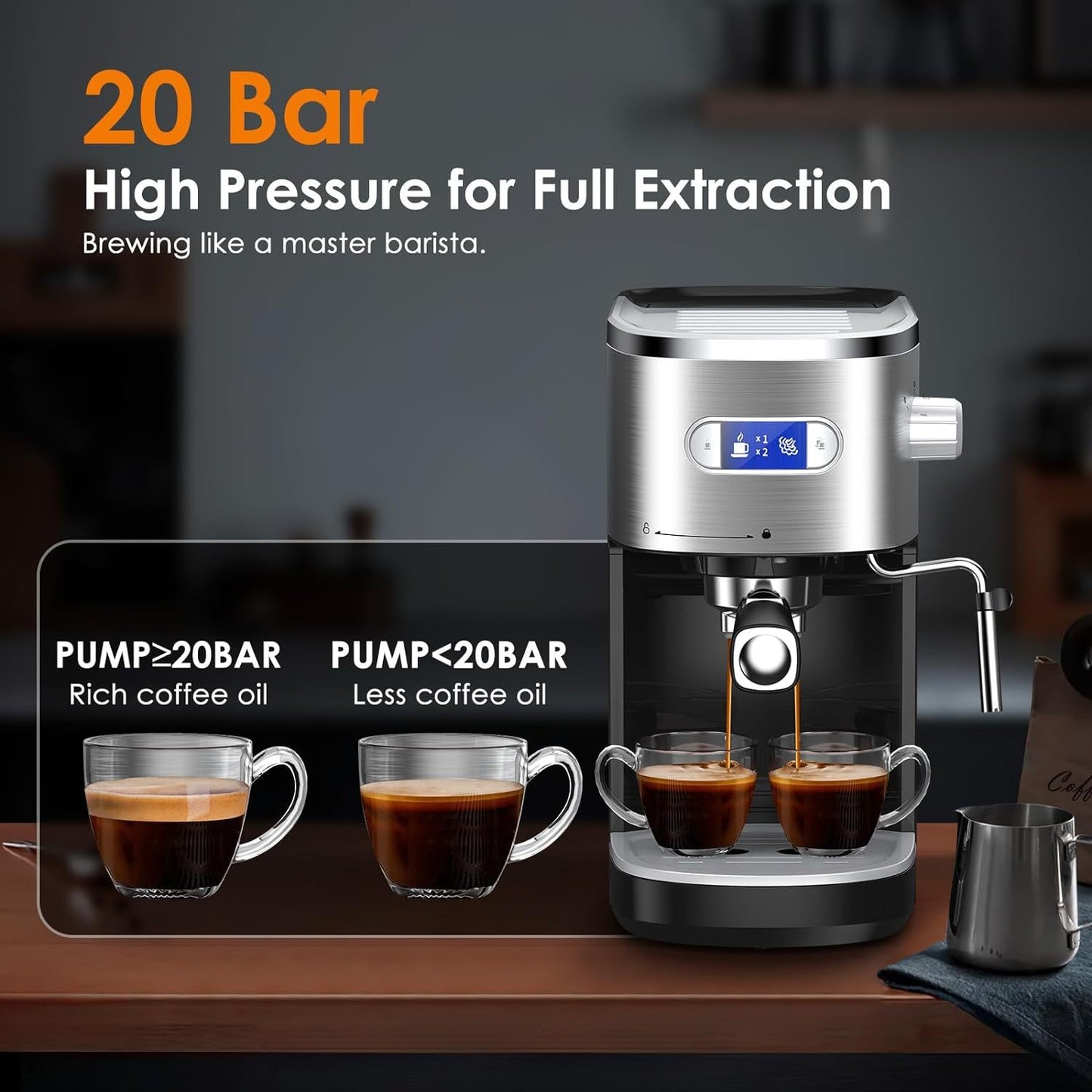 Powerful Espresso Machine KNDKO 20 Bar Semi-Automatic