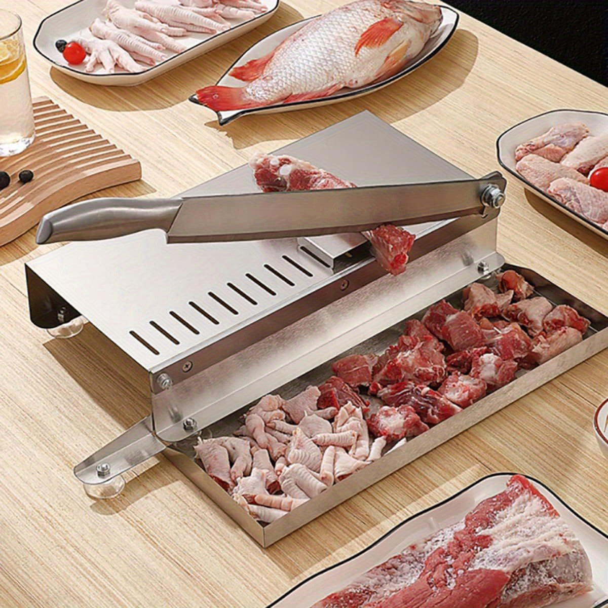 Stainless Steel Knife - Kitchen Meat Slicer for Frozen Foods