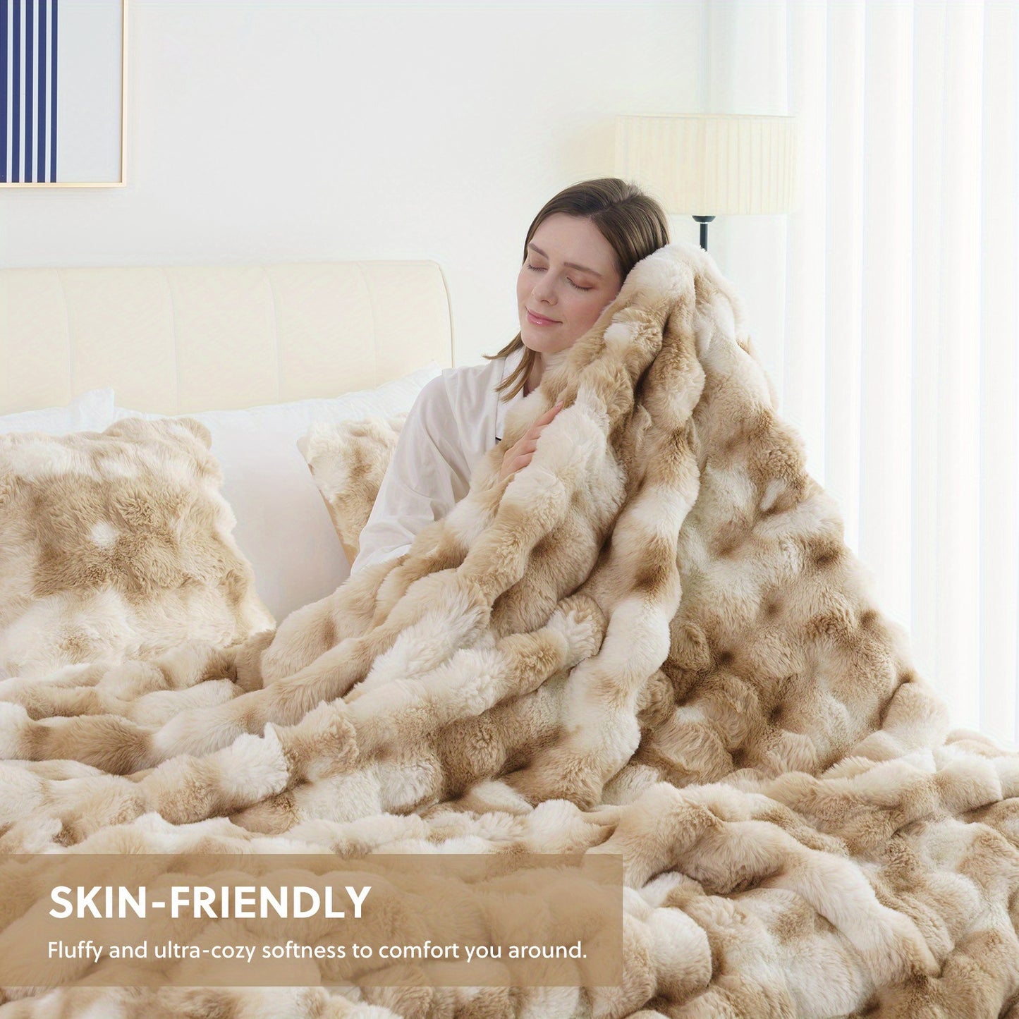 1pc Cozy Orhopui Faux Rabbit Fleece Blanket - Soft and Warm