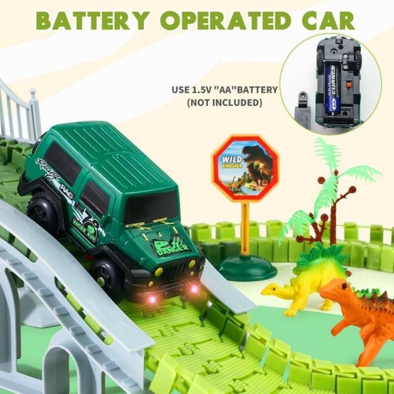 Dinosaur Toys Race Car Track with Glow-in-the-Dark Stickers