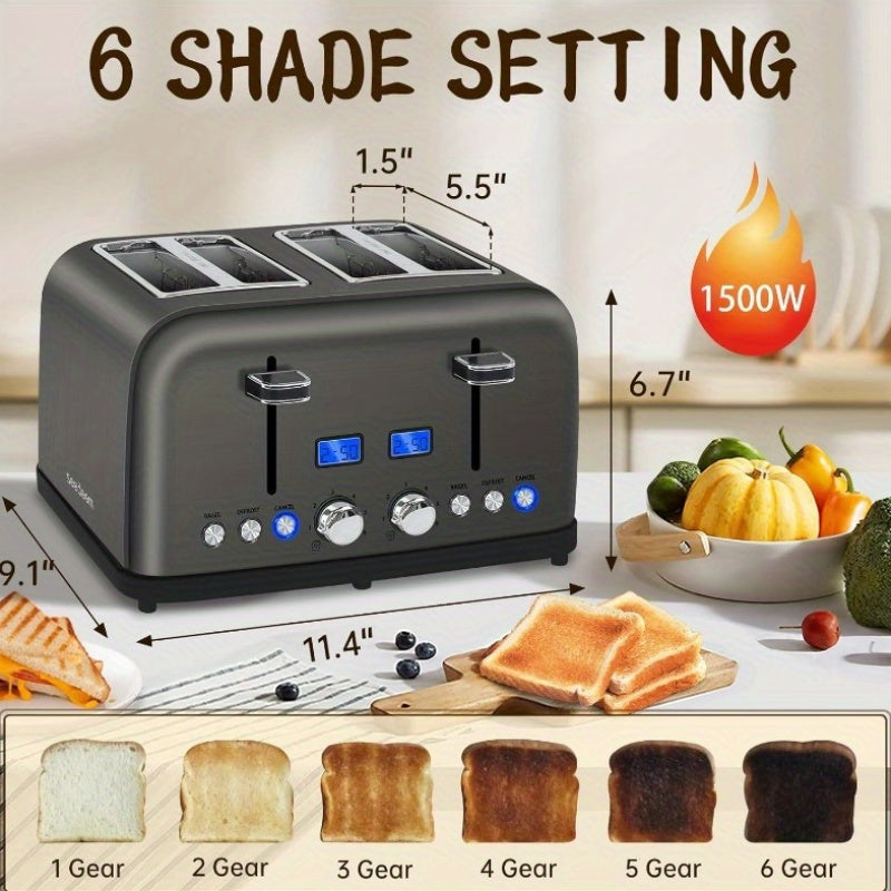 Stainless Toaster 2 or 4 Slice with LCD Display and 6 Shade Settings