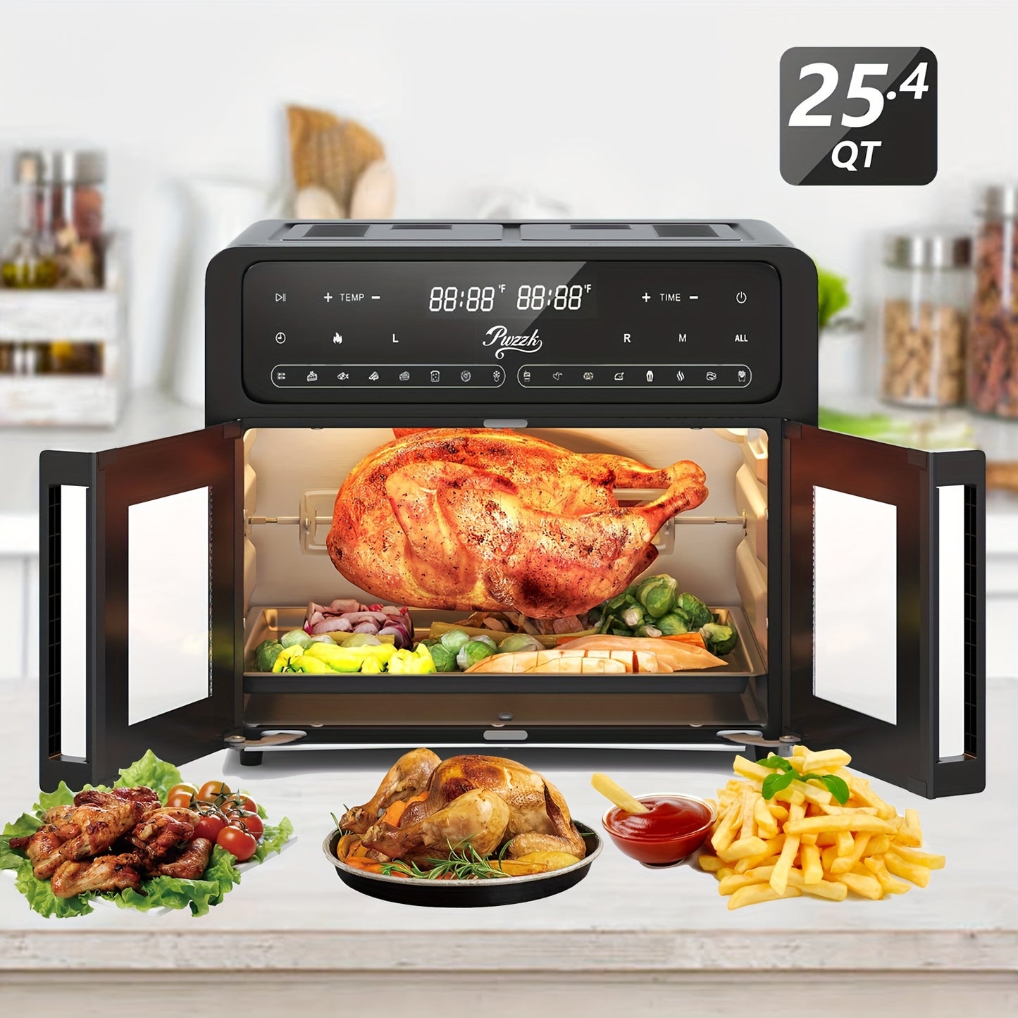 PwZzk 25.4QT Dual Zone Air Fryer Toaster Oven Combo