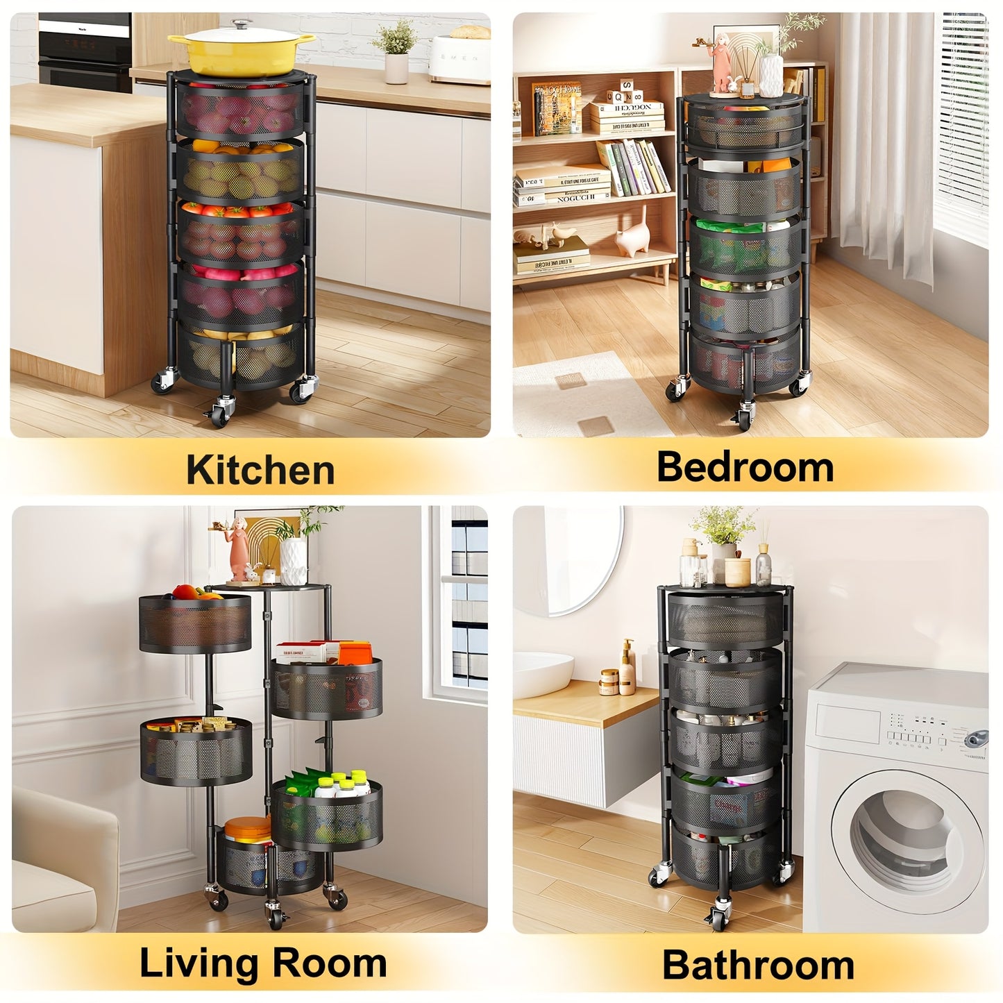[Rotating Storage Rack] Metal Basket Organizer with Wheels