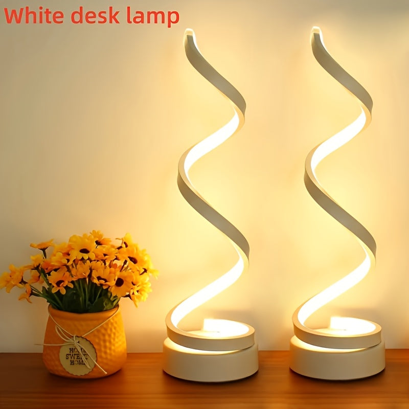 2pcs Bedside Table Lamp for Bedroom 3 Way Dimmable Touch Lamp USB C Charging Ports Modern Minimalist Spiral Table Lamp for Living Room Desk LED Bulb Included Black White
