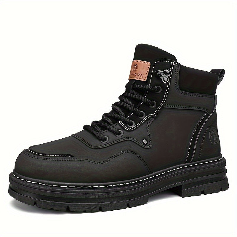 Men's Comfy Round Toe Lace Up Boots - Non-Slip Sole, Durable PU