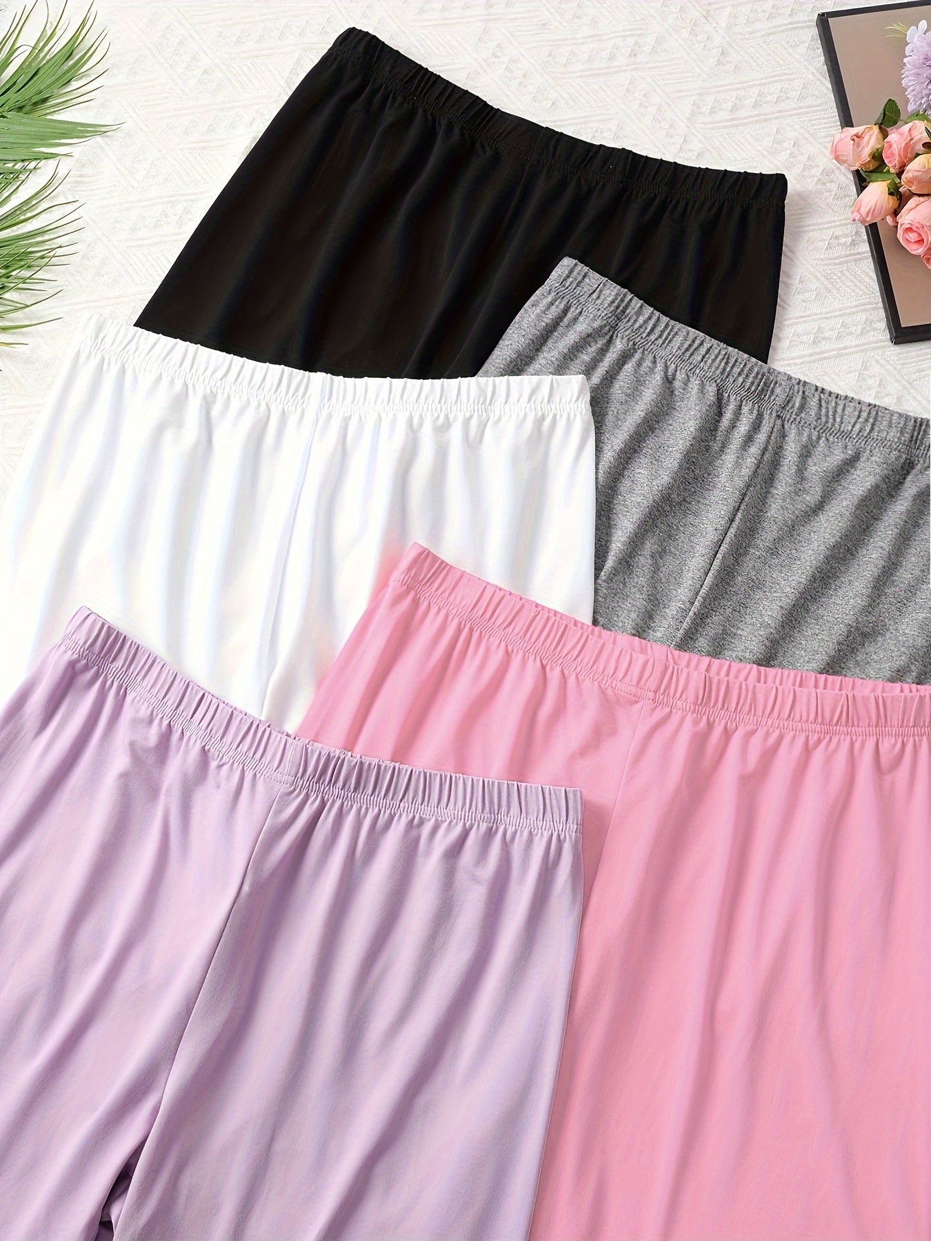 5pcs Women's Plus Casual Lounge Shorts Plus Size Home Wear