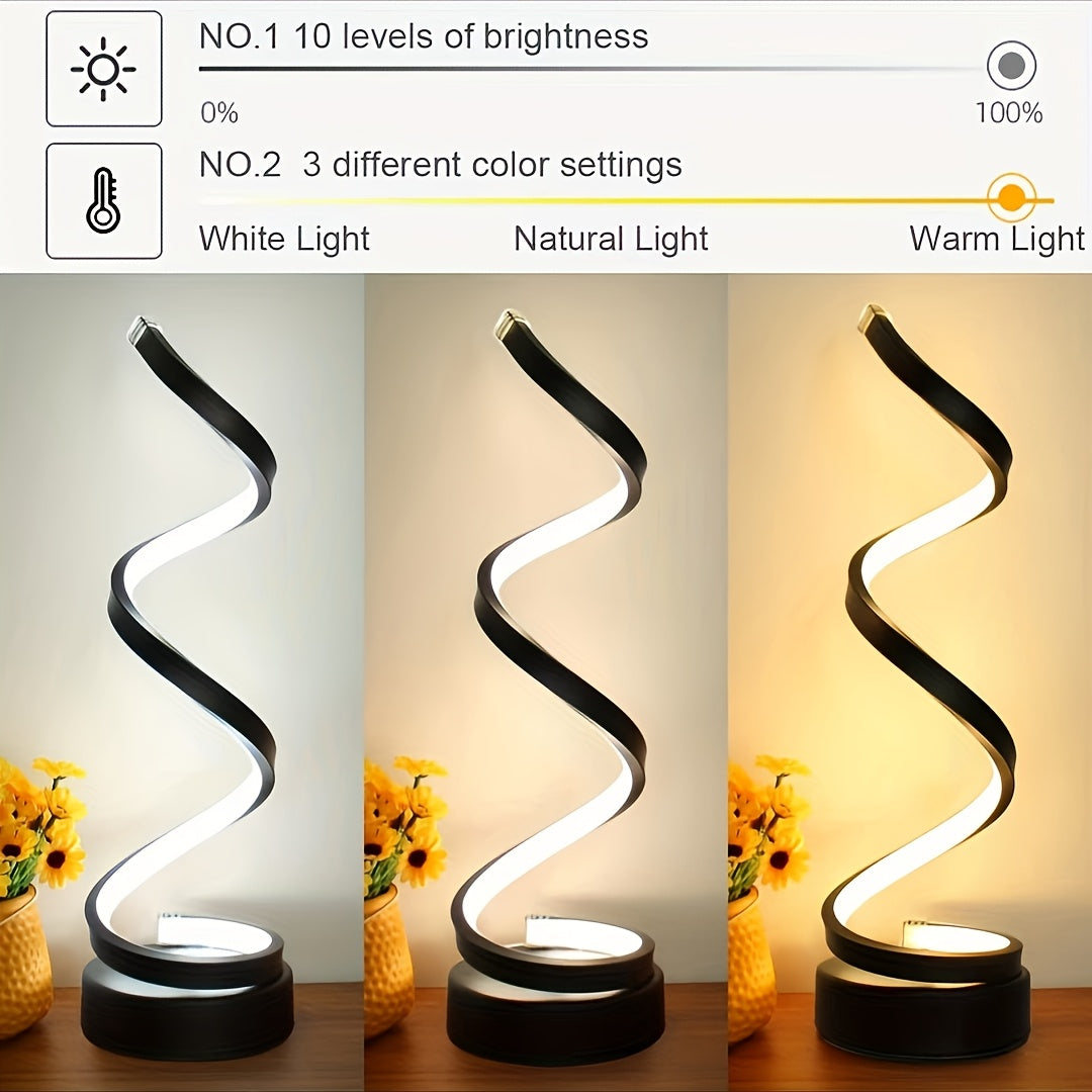 2pcs Bedside Table Lamp for Bedroom 3 Way Dimmable Touch Lamp USB C Charging Ports Modern Minimalist Spiral Table Lamp for Living Room Desk LED Bulb Included Black White