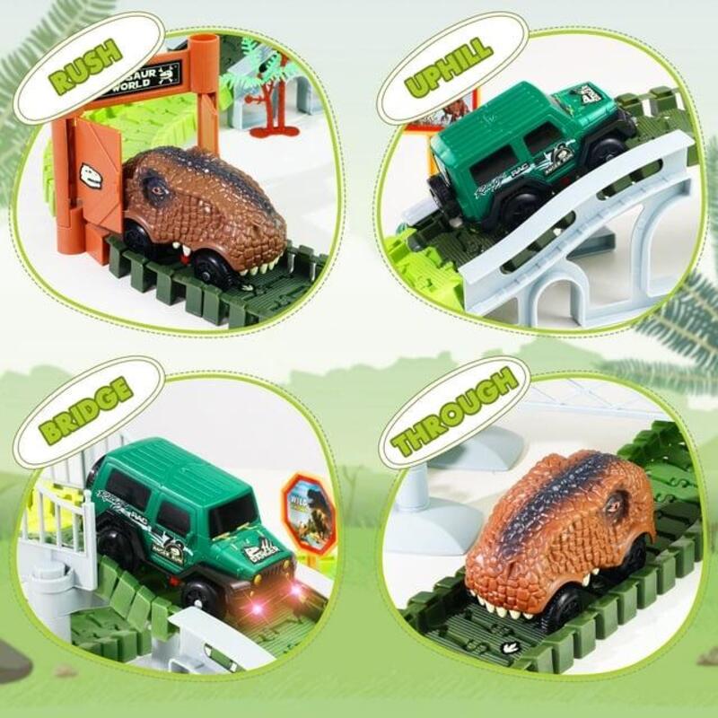 Dinosaur Toys Race Car Track with Glow-in-the-Dark Stickers