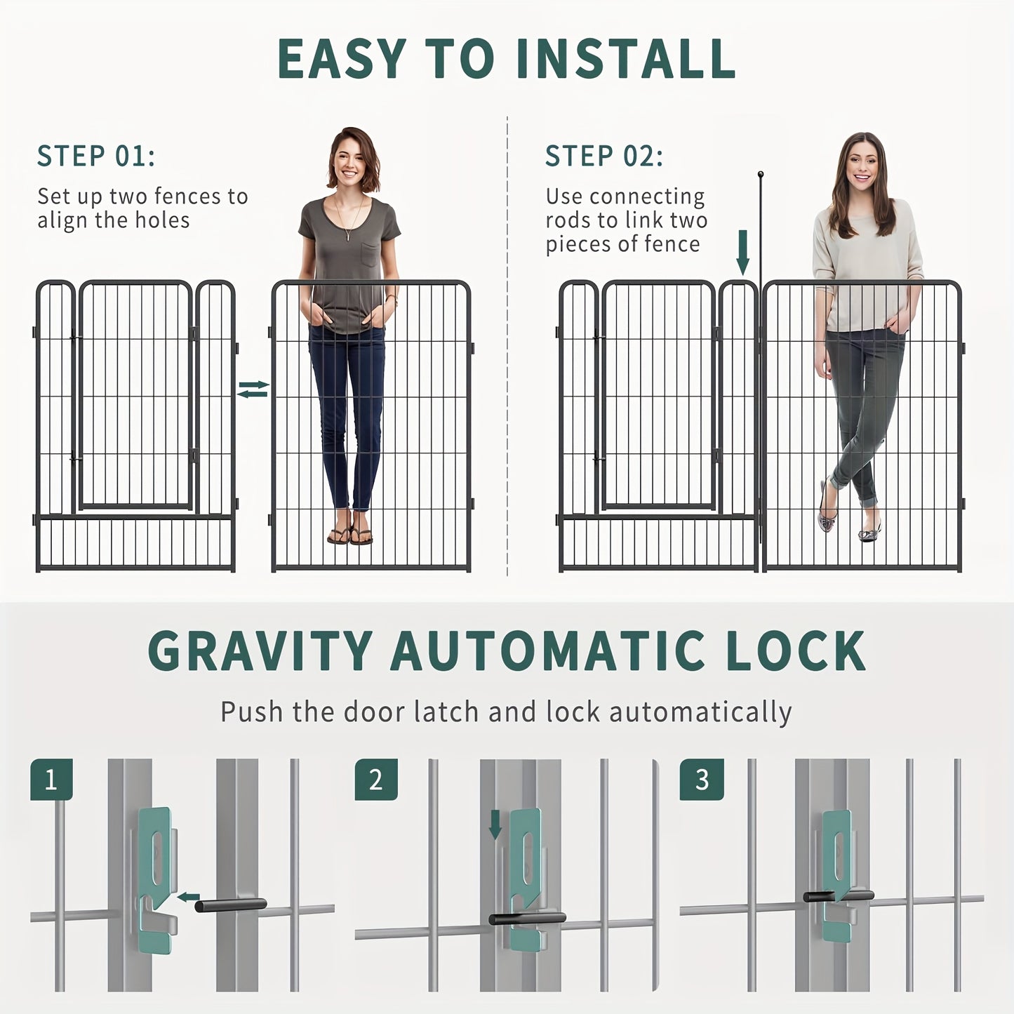 Heavy Duty 16 Panel Metal Dog Fence for Large Medium and Small Dogs Indoor and Outdoor Black with 2 Doors Portable Yard Garden and RV Exercise Pen
