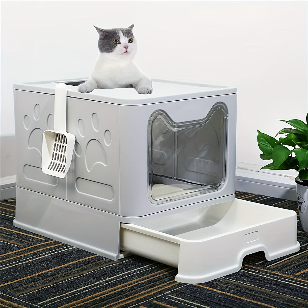 22lbs Odor-Control Litter Box with Tray and Scoop Grey Plastic