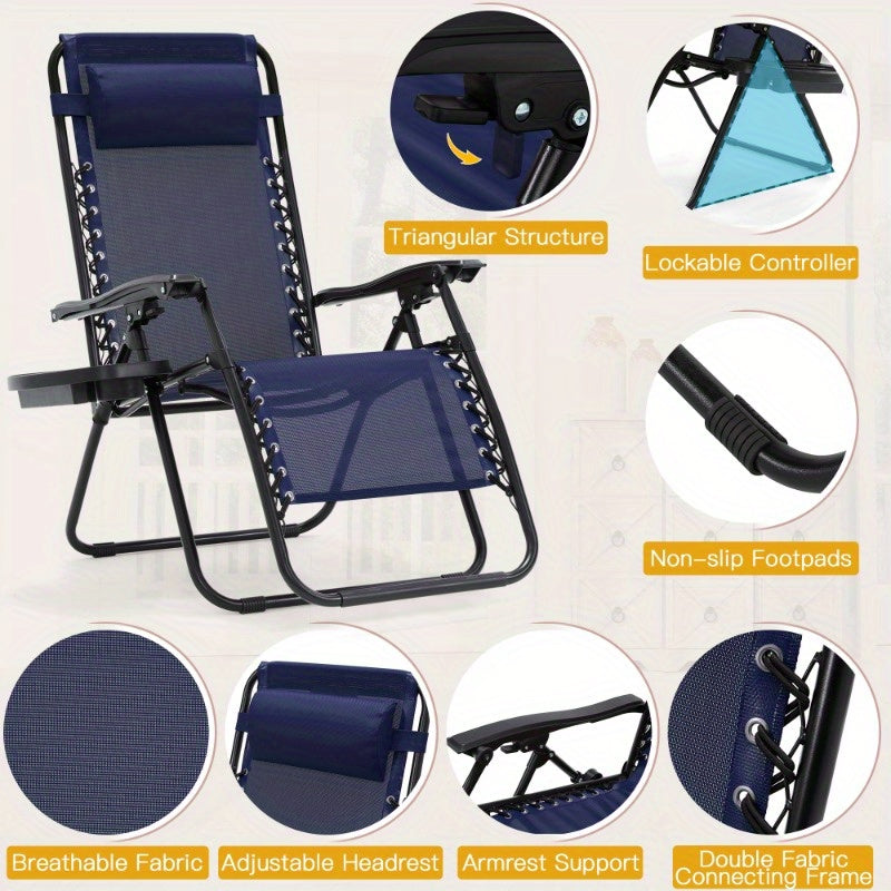 Patio Zero Gravity Folding Recliner Chairs Set of 2 Blue