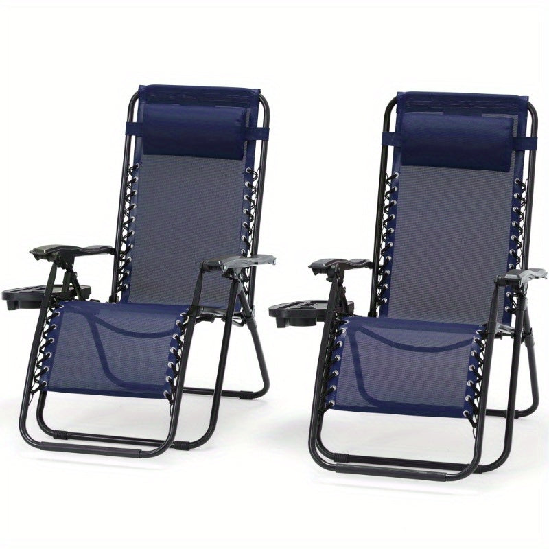 Patio Zero Gravity Folding Recliner Chairs Set of 2 Blue