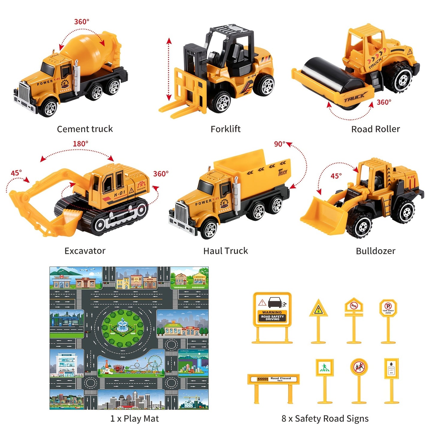Construction Truck Toy Set With Play Mat For Kids Ages 3-6