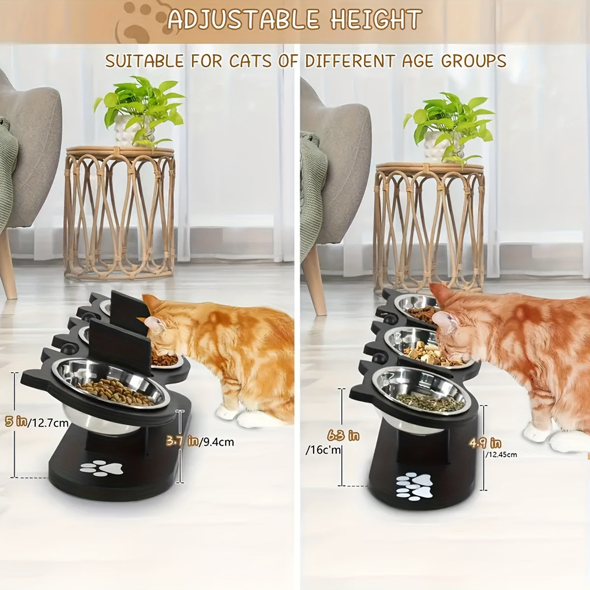 15 Degree Tilted Stainless Steel Elevated Cat Bowls Set