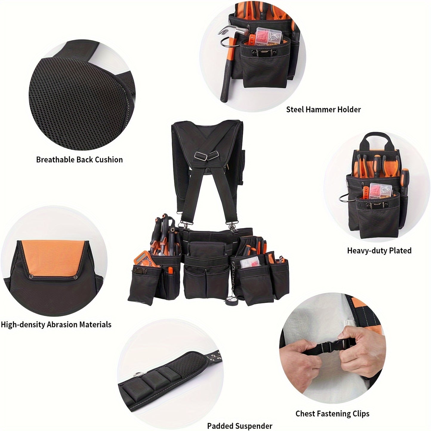 LALA IKAI Tool Belt With Suspenders 22 Pockets Nylon