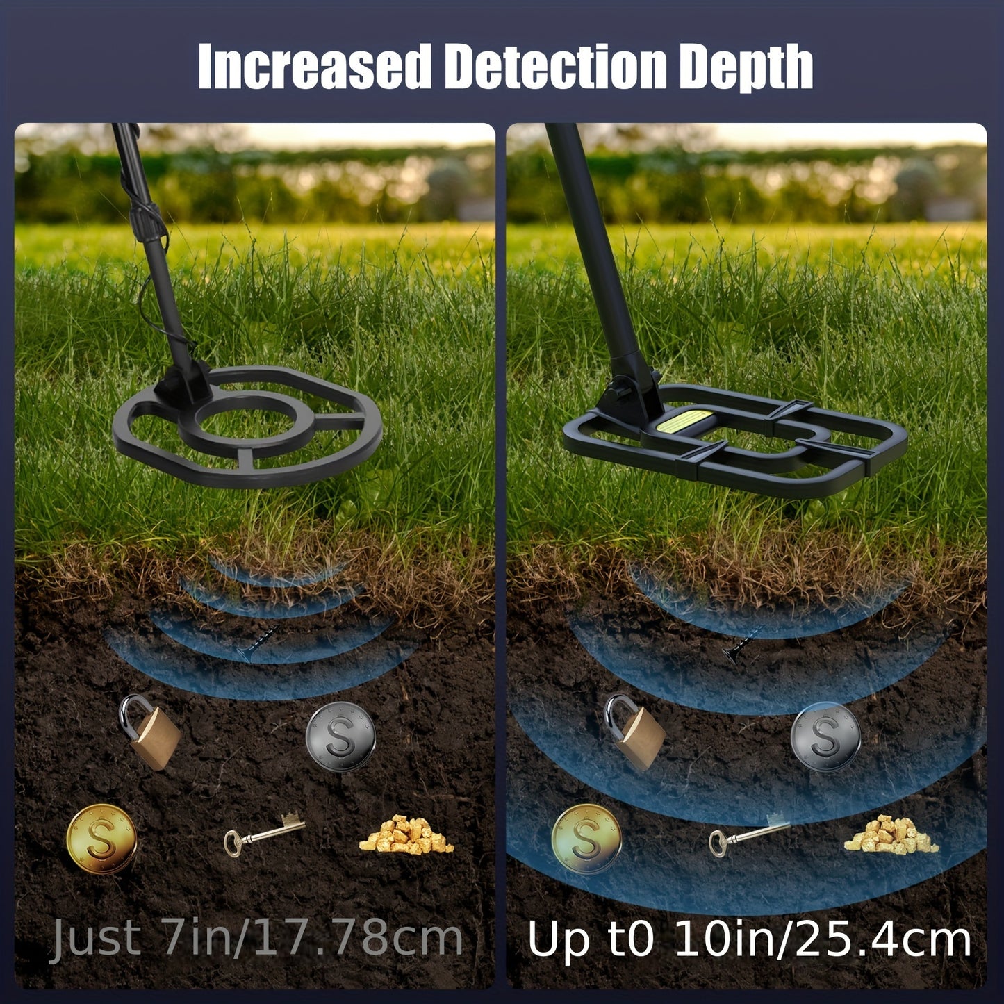 Professional Rechargeable Metal Detector for Adults Adjustable Length Foldable Large LCD Display 10 Inch Coil High Accuracy Gold and Silver Detector with Lithium Battery