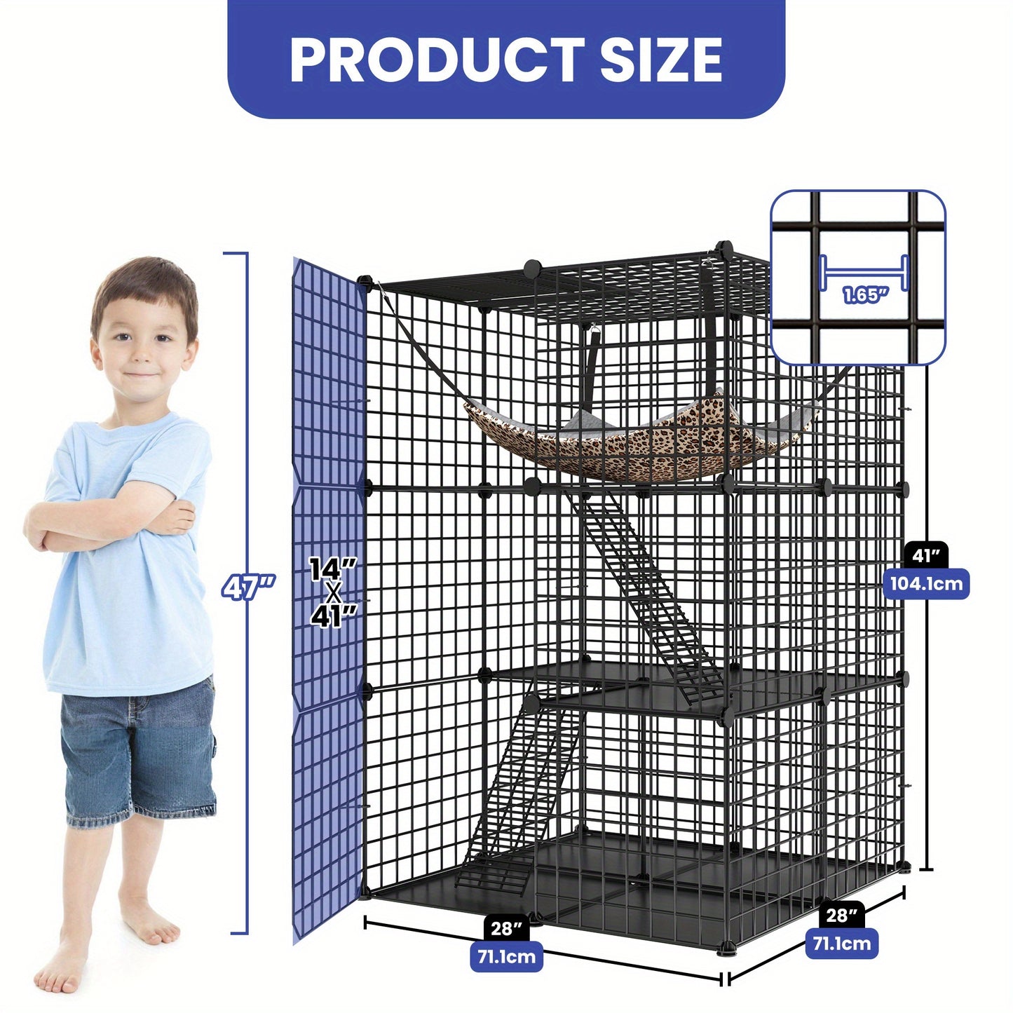 Indoor Outdoor Cat Cage DIY Cat Enclosure with 3 Level Metal Playpen and Oversized Hammock for One or Two Cats and Rabbits