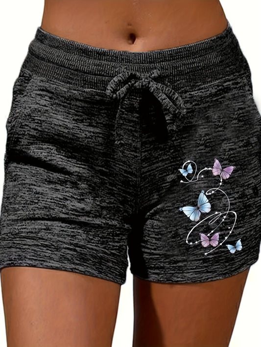 Women's Lightweight Drawstring Shorts Casual Butterfly Print