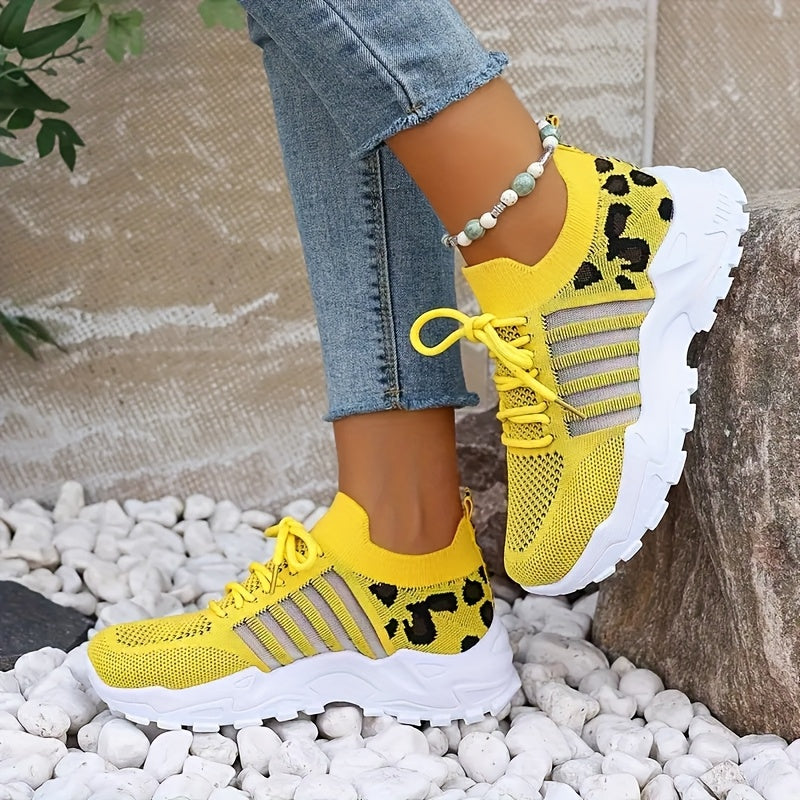 Leopard Print Sneakers Lightweight Women's Mesh Lace-Up Shoes