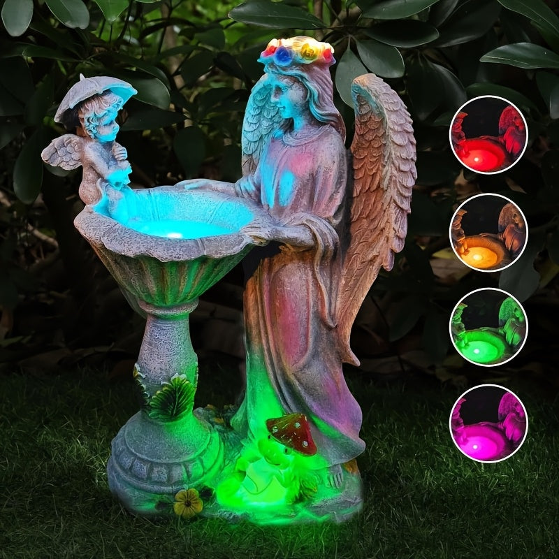 Solar Angel Statue With LED Lights Rustic Resin Garden Decoration Indoor And Outdoor Charming Windproof Lawn Ornament Unique Courtyard Decor With Solar Panels