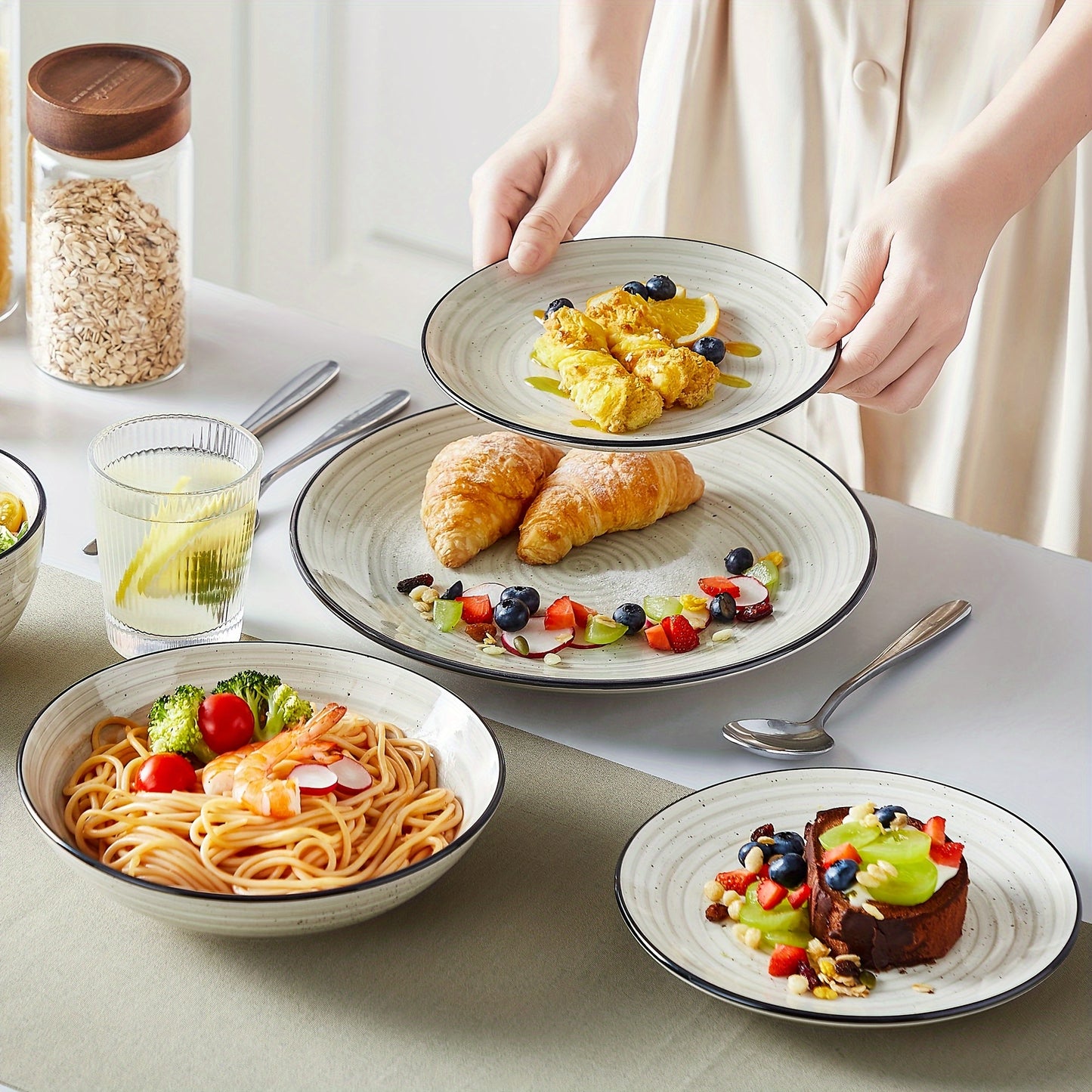 Zenora 24pcs Dinnerware Set Service For 6, Elegant Stoneware
