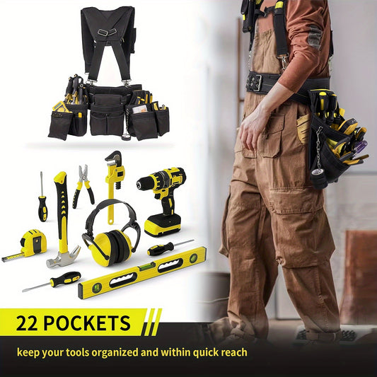 LALA IKAI Tool Belt With Suspenders 22 Pockets Nylon
