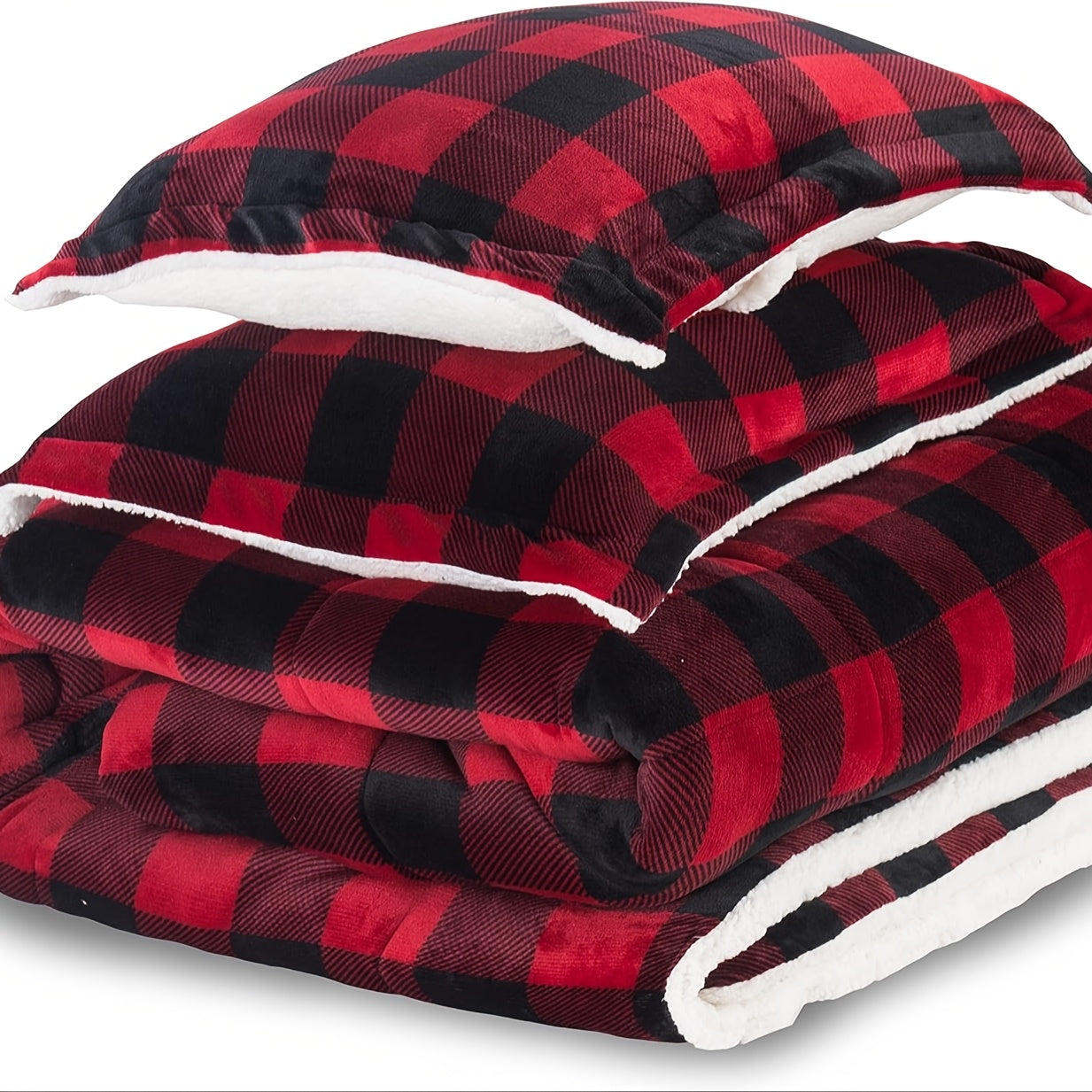 1pc Cozy Sherpa Fleece Buffalo Plaid Blanket For Comfort