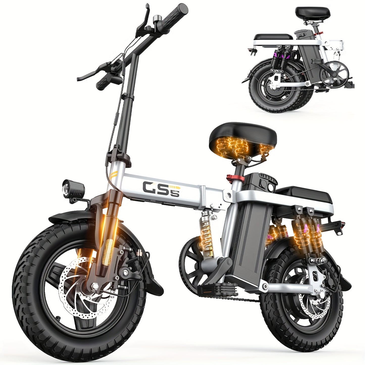 740W Foldable Ebike for Adults 20MPH Max Speed 14 Inch Tire