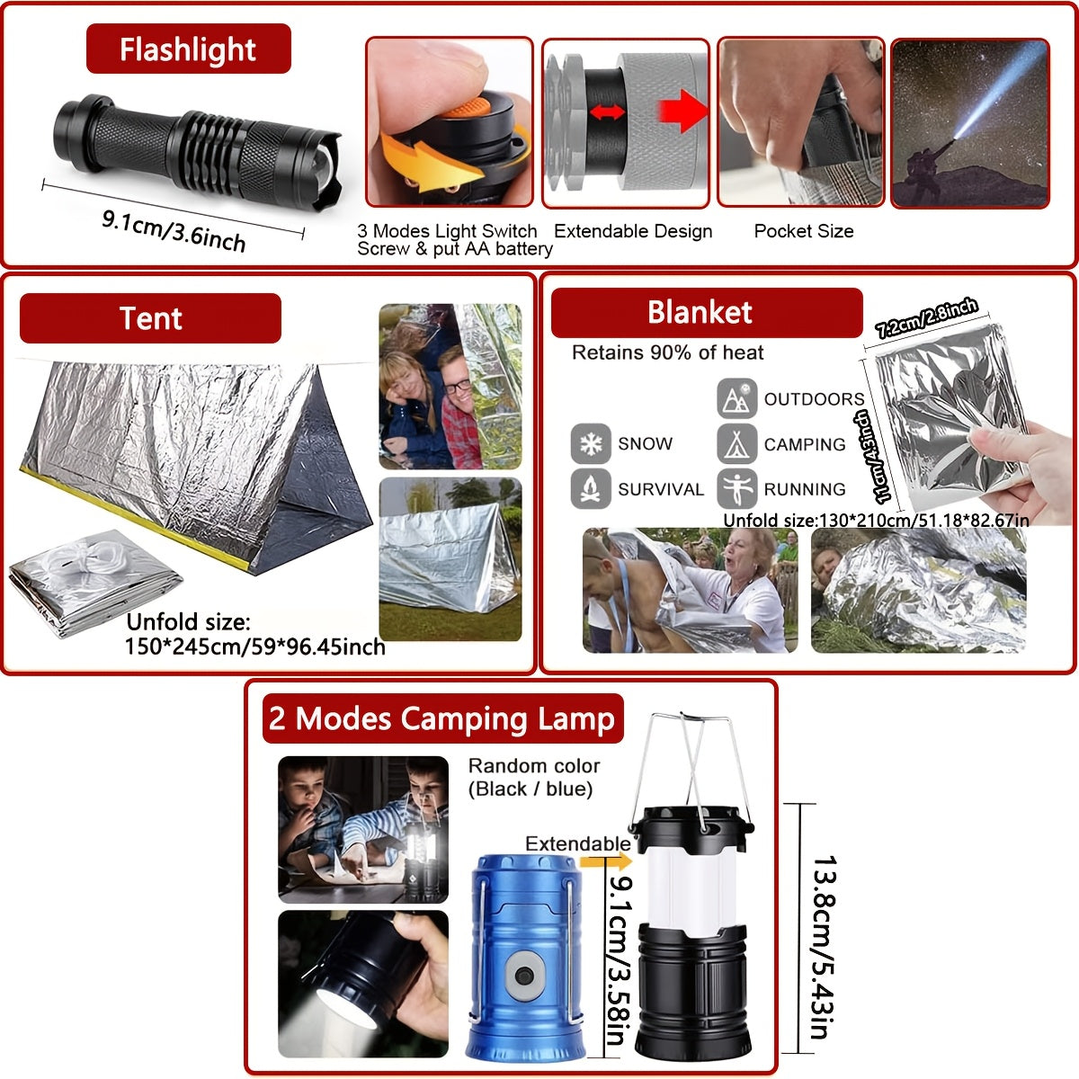 Ultimate Outdoor Survival Kit 262pcs with Tent Axe Shovel Flashlight