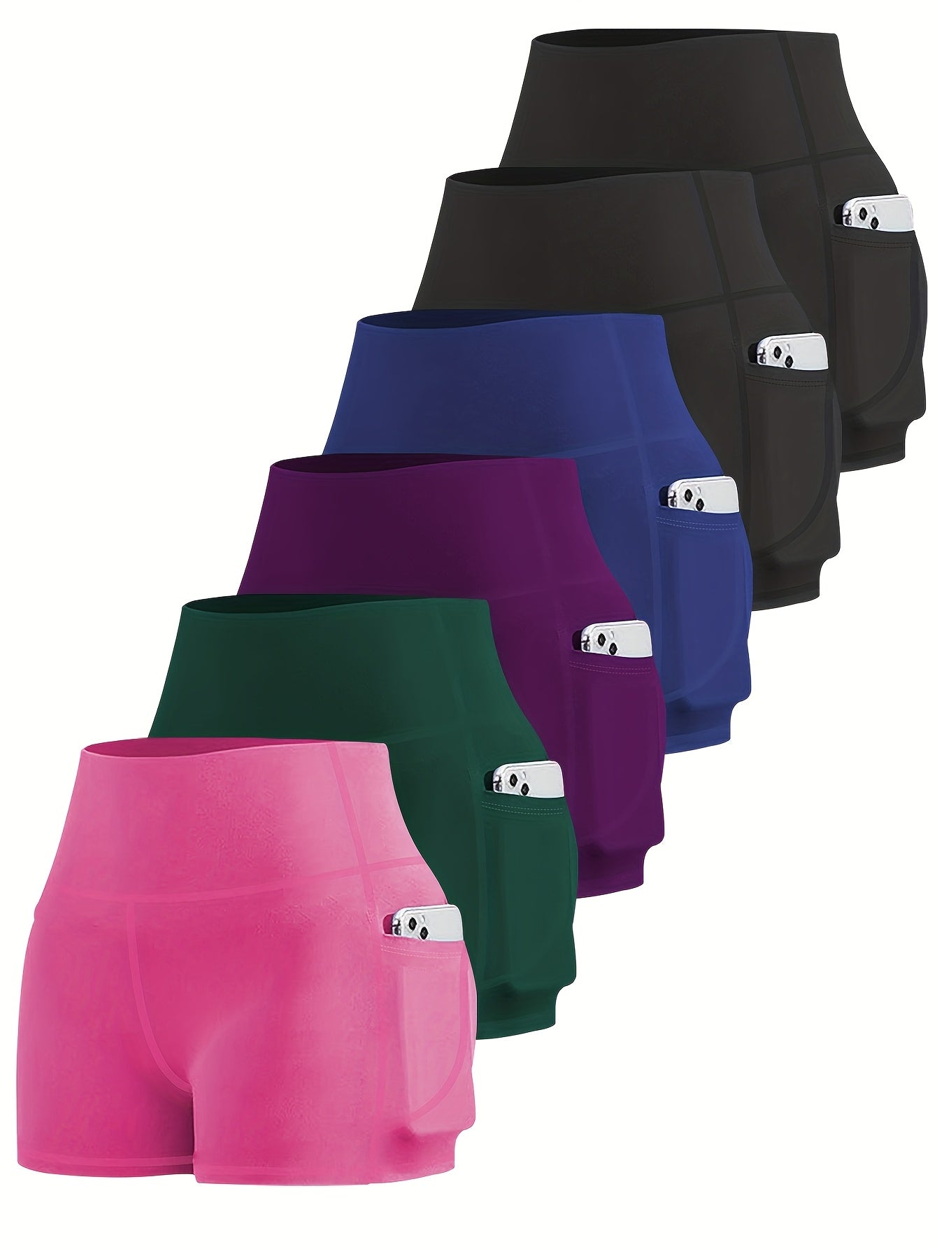 6-Pack Plus Size Women's High Waist Yoga Shorts With Pocket