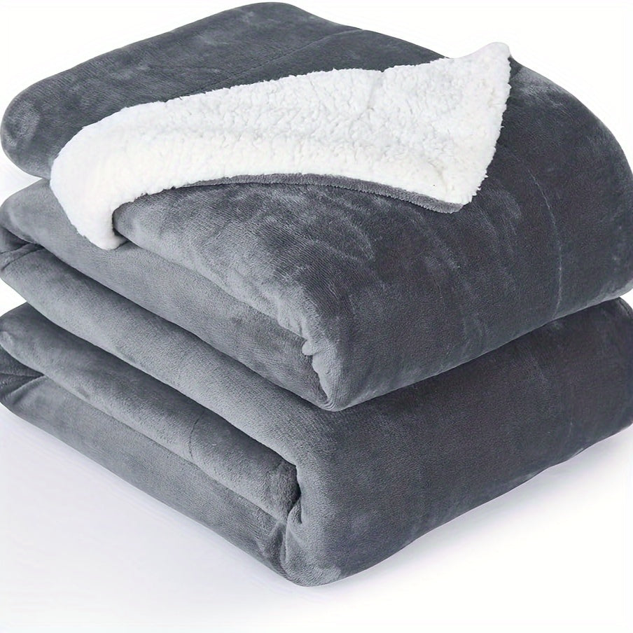 Thick Reversible Sherpa Blanket, Warm Soft Fleece Throw