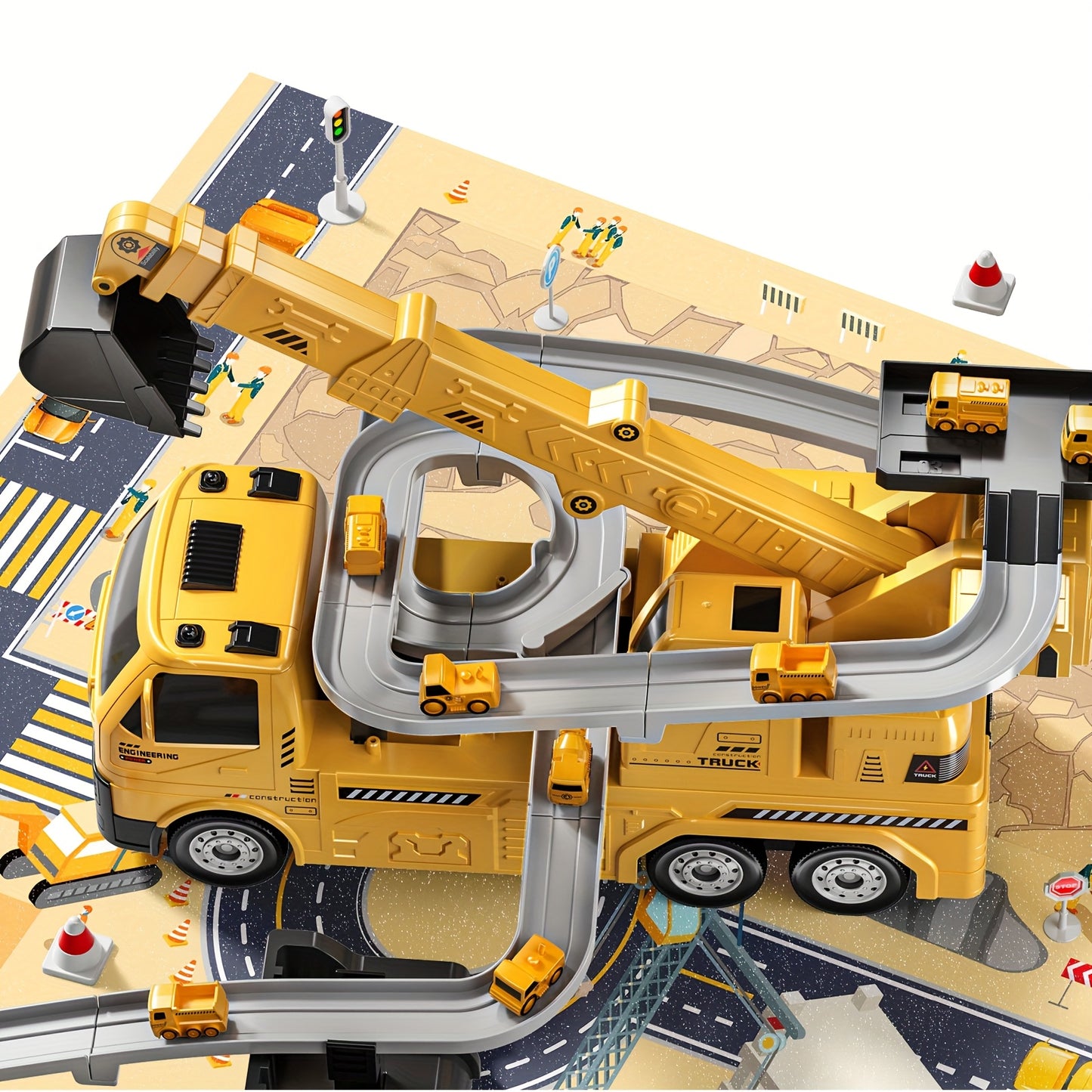 Babyhome Crane Excavator Toy with Cars Race Track Play Set for Boys Age 3 to 7 Construction Vehicle with Light and Sound Birthday Christmas Easter Gifts
