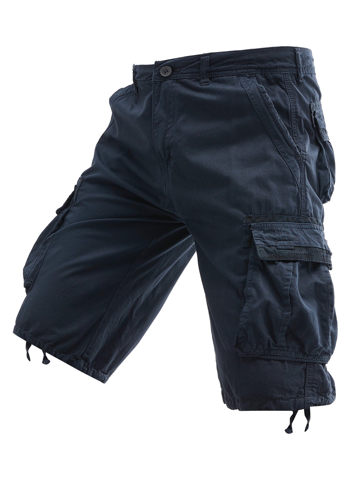Men's Summer Cotton Cargo Shorts - Black Multi-Pocket Design