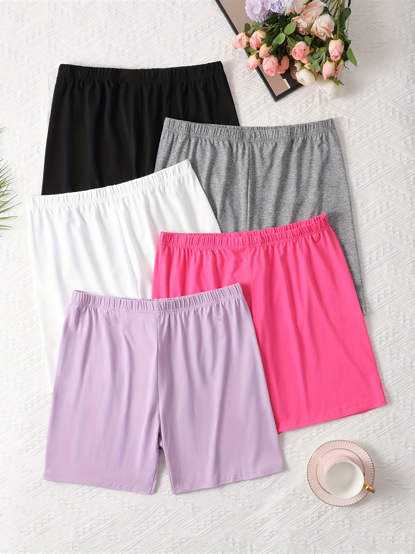 5pcs Women's Plus Casual Lounge Shorts Plus Size Home Wear